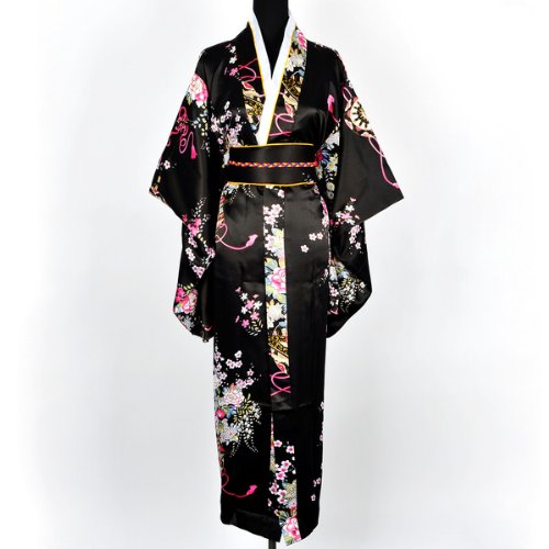 Japanisch Kimono Schlafanzug Robe Yukata Schwarz