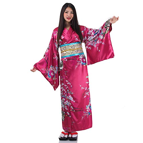 Japanischer Geisha Kimono Sakura Weinrot