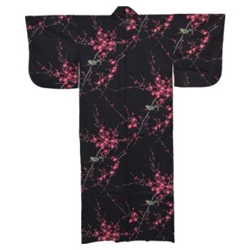 Kimono für Damen Nachtigall und Pflaume Schwarz