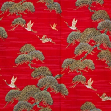 Kimono für Damen Kiefer und Kranich Rot Muster