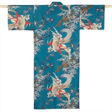 Kimono Drachen Extra Lang Petrol von hinten